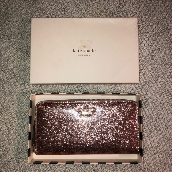 kate spade ♠️ Glitter Bug Lacey Zip-around Checkbook Wallet - chunky Rose Gold - Picture 2 of 10